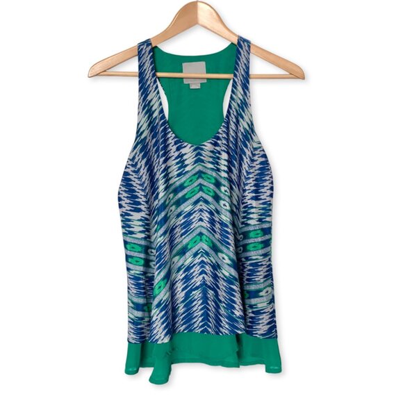 Anthropologie Maeve Geo Ikat Racerback Tank Top Sleeveless Blouse Festival Boho - Picture 1 of 12